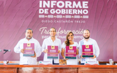 Mara Lezama asiste al Tercer Informe Municipal de Diego Castañón en Tulum